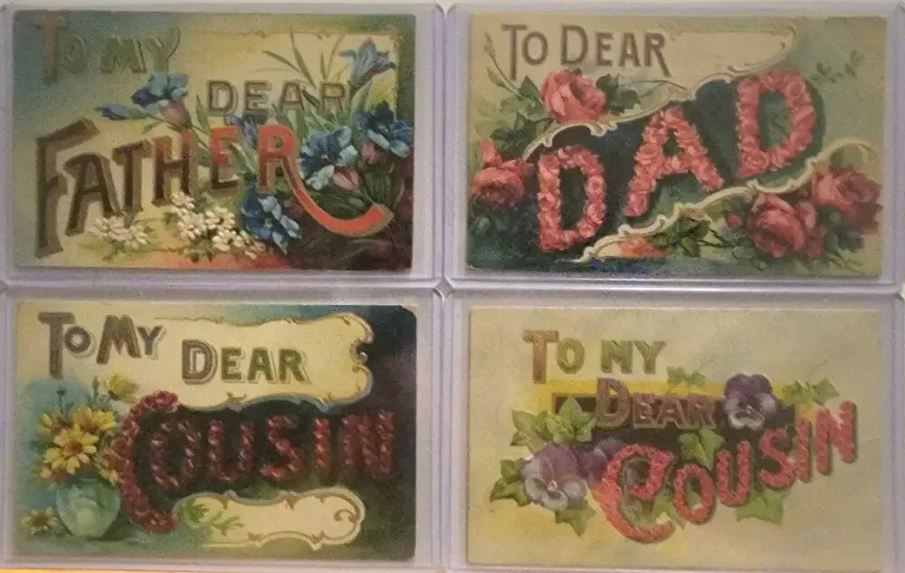 Lot Of Four Vintage Antique Embossed Postcards Flowers Father Dad Cousin